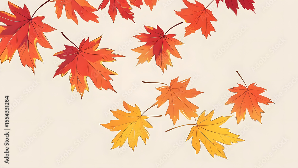 Autumnal Leaves in Vibrant Colors: A captivating composition showcasing the beauty of fall with elegantly arranged, vividly colored maple leaves, perfect for conveying the essence of the season. Autumnal Leaves in Vibrant Colors: A captivating composition showcasing the beauty of fall with elegantly arranged, vividly colored maple leaves, perfect for conveying the essence of the season.