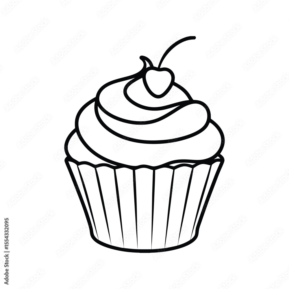 Hand-drawn cupcake with strawberry decoration silhouette isolated on white background Hand-drawn cupcake with strawberry decoration silhouette isolated on white background