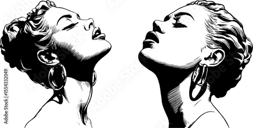 Vintage silhouette of elegant woman with head tilt and neck stretch for retro design