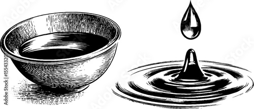 Herb oil drop and swirl motion with plate design for culinary art