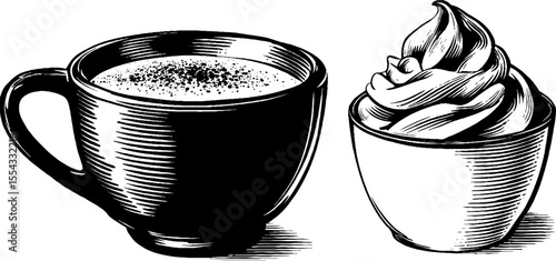 Cozy winter scene with hot cocoa mug and whipped cream curl for seasonal decor