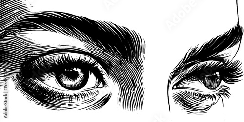 Elegant human eye sketch with lashes and eyebrow arch for artistic design