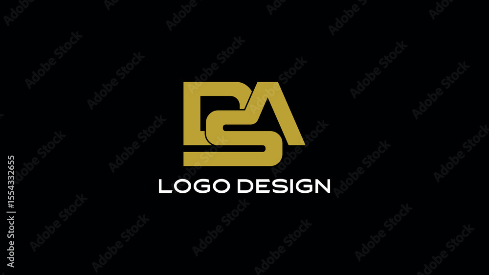 Obraz premium Bold DSA monogram logo in golden angular style on black background, perfect for tech firms, agencies, or startup brand identity