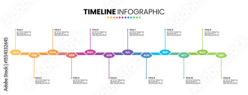 Timeline infographic presentation template 12 options. 12 month or 1 year infographic template design