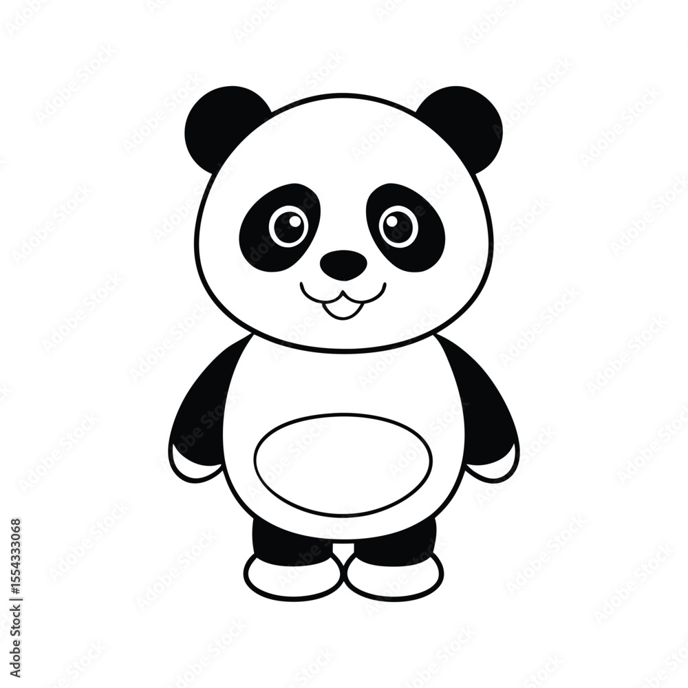 Naklejka premium Hand-drawn panda with big eyes silhouette isolated on white background