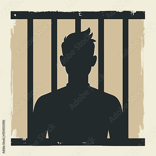 Silhouette of man behind bars in a simplistic  style  