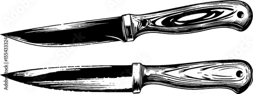 Vintage knife set with sharpener and blade sparks in retro hand-drawn style