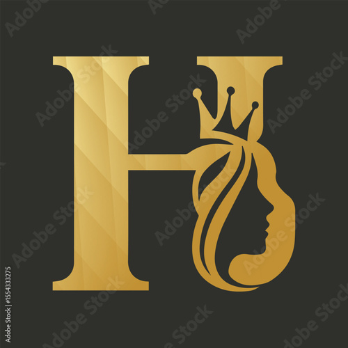 Gold Letter H Crown Woman Hair Salon Logo vector