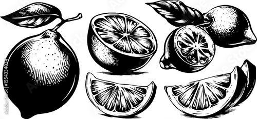 Wallpaper Mural Vintage lime illustrations with whole, cut, and peel details for artistic design Torontodigital.ca