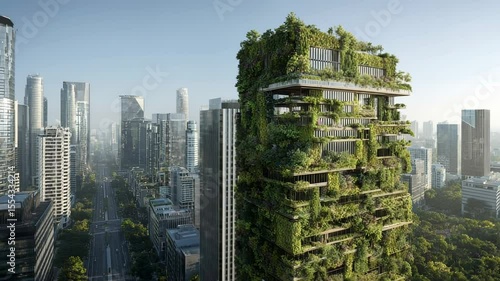 Explore a stunning vertical garden nestled among towering skyscrapers. This green marvel showcases innovative architecture and nature's beauty, creating harmony in urban living.
