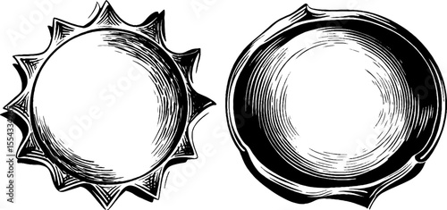 Vintage circular and lozenge shapes with zigzag borders for design projects