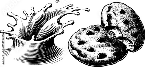 Milk splash and cookie bite design for food-related print and packaging