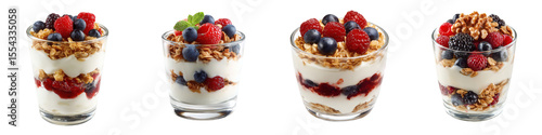 Delicious Granola Parfait with Fresh Berries, a PNG set with a transparent background