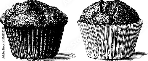 Vintage muffin illustration with paper wrapper and sprinkles for retro design