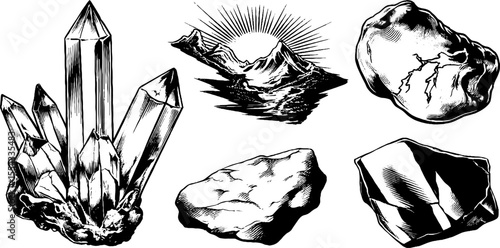 Obsidian and volcanic rocks sketch for nature-themed designs