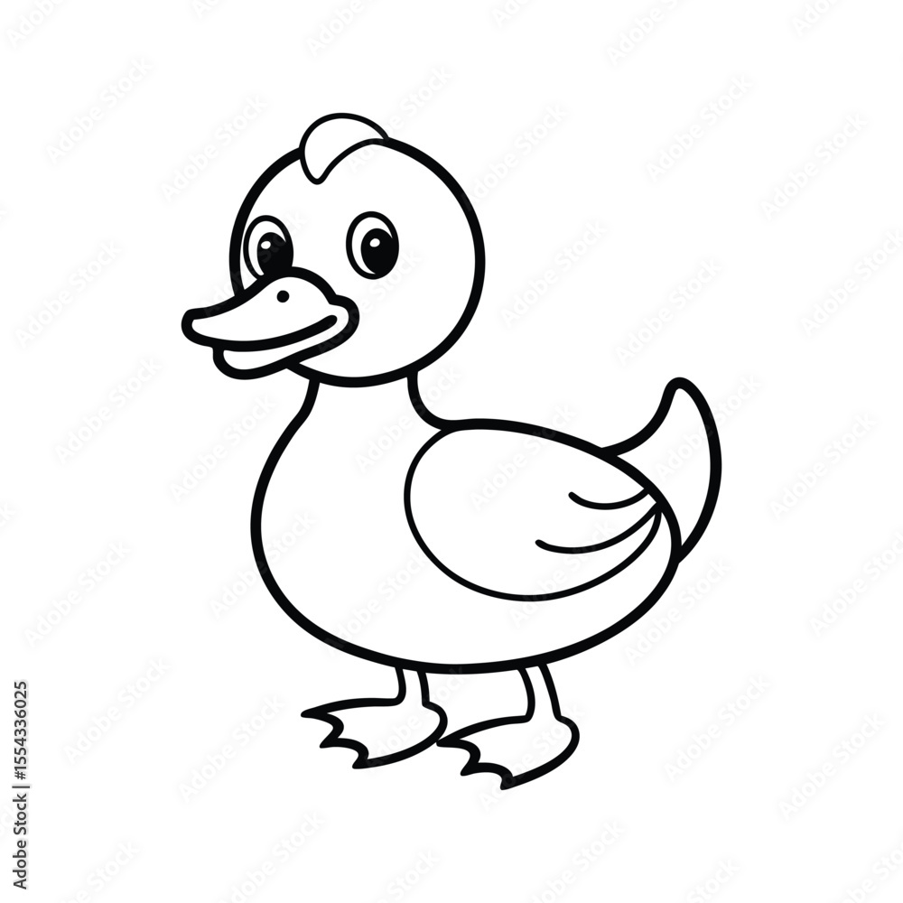 Happy cartoon duck with big eyes silhouette isolated on white background Happy cartoon duck with big eyes silhouette isolated on white background