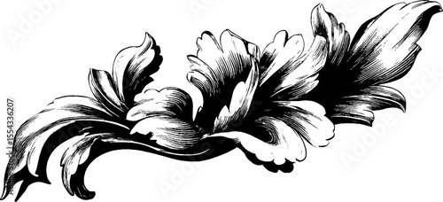 Ornamental flora with fluid shapes for retro design elements