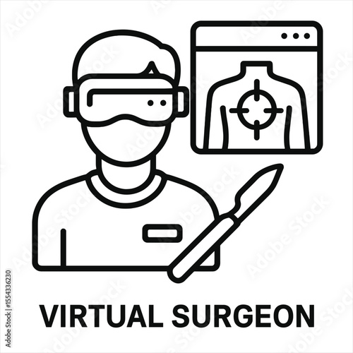 Virtual surgeon using VR headset and holding surgical instrument  