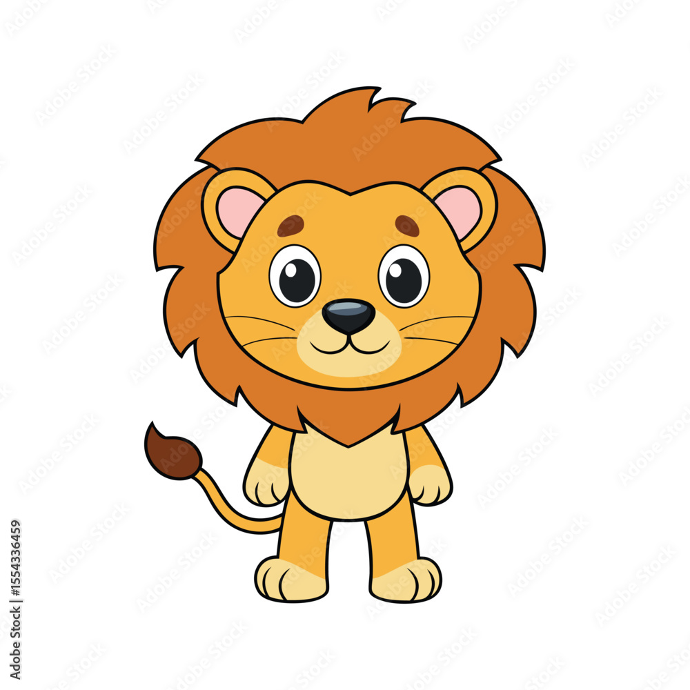 Fototapeta premium Happy cartoon lion with a cheerful expression Vector illustration isolated on white background