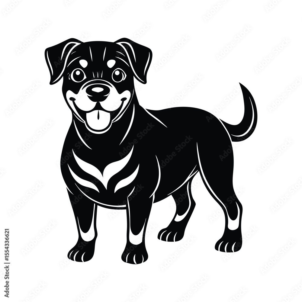Obraz premium Happy cartoon Rottweiler dog illustration silhouette isolated on white background