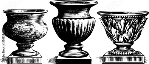 Neoclassical pedestal urns with anthemion carving for artistic and decorative design