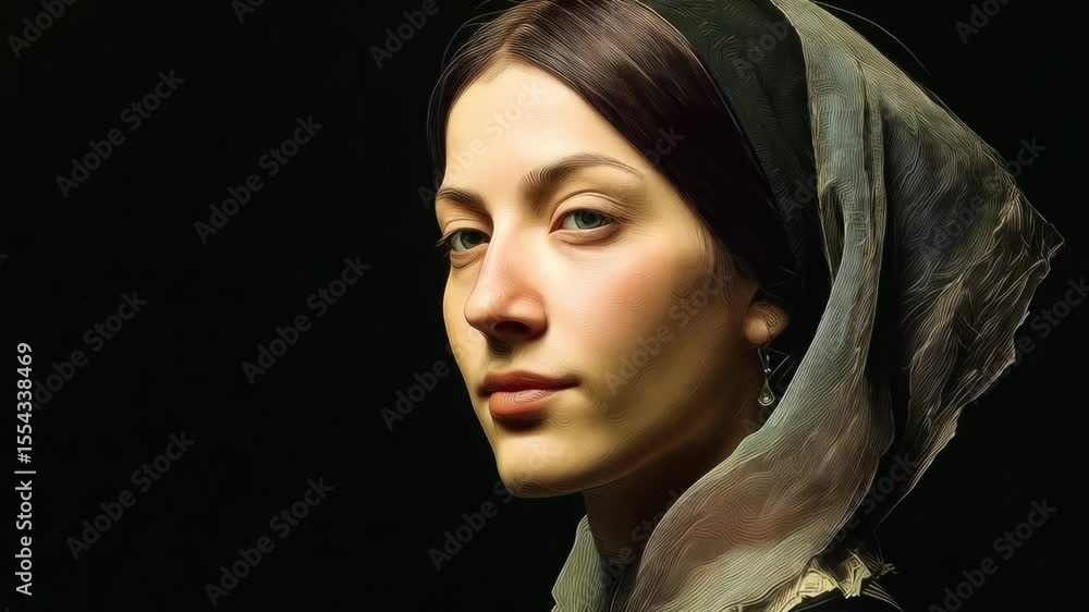 Portrait of a woman in traditional attire with a headscarf captured in a low-light setting showcasing elegance and grace Portrait of a woman in traditional attire with a headscarf captured in a low-light setting showcasing elegance and grace