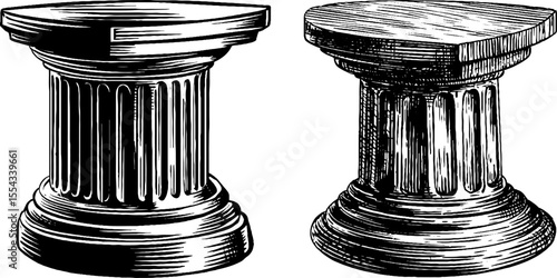 Vintage set of public art sculptures and pedestal plinth designs for decoration and display