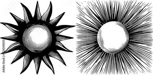 Vintage sun and starburst radiant design for retro artwork and prints