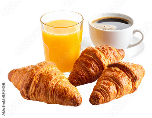 For breakfast, i have a croissant, coffee, orange juice, and jam.