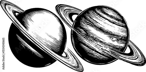 Vintage celestial design with ringed planet and swirling galaxy for posters or cards