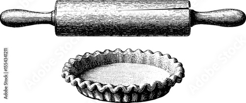 Vintage kitchen tools and pie crust design for culinary inspiration