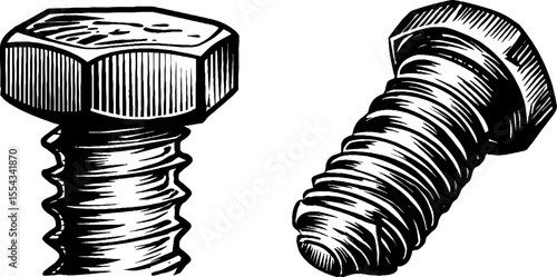 Vintage rusted metal flake and bolt head sketch for industrial design