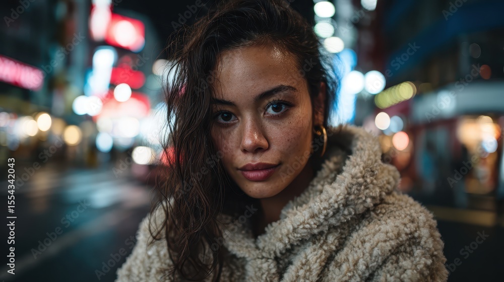 An evocative portrait of a young woman in a stylish jacket, exuding confidence and strength, set against a vibrant city backdrop at night. An evocative portrait of a young woman in a stylish jacket, exuding confidence and strength, set against a vibrant city backdrop at night.