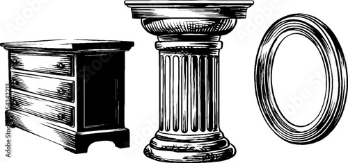 Neoclassical sideboard and column set with marble top for interior design and decor