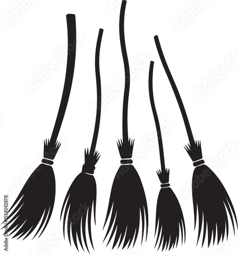 Set of various witch brooms silhouette vector illustration. Halloween broomsticks set. broom Vector