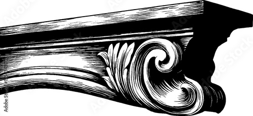 Ornate stucco relief panel with keystone motif for architectural design and decor