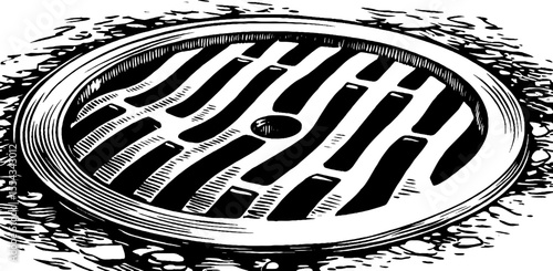 Urban infrastructure elements sketch for design – subway grate and manhole ring illustration