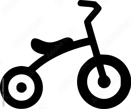 A simple black silhouette of a classic children's tricycle toy
