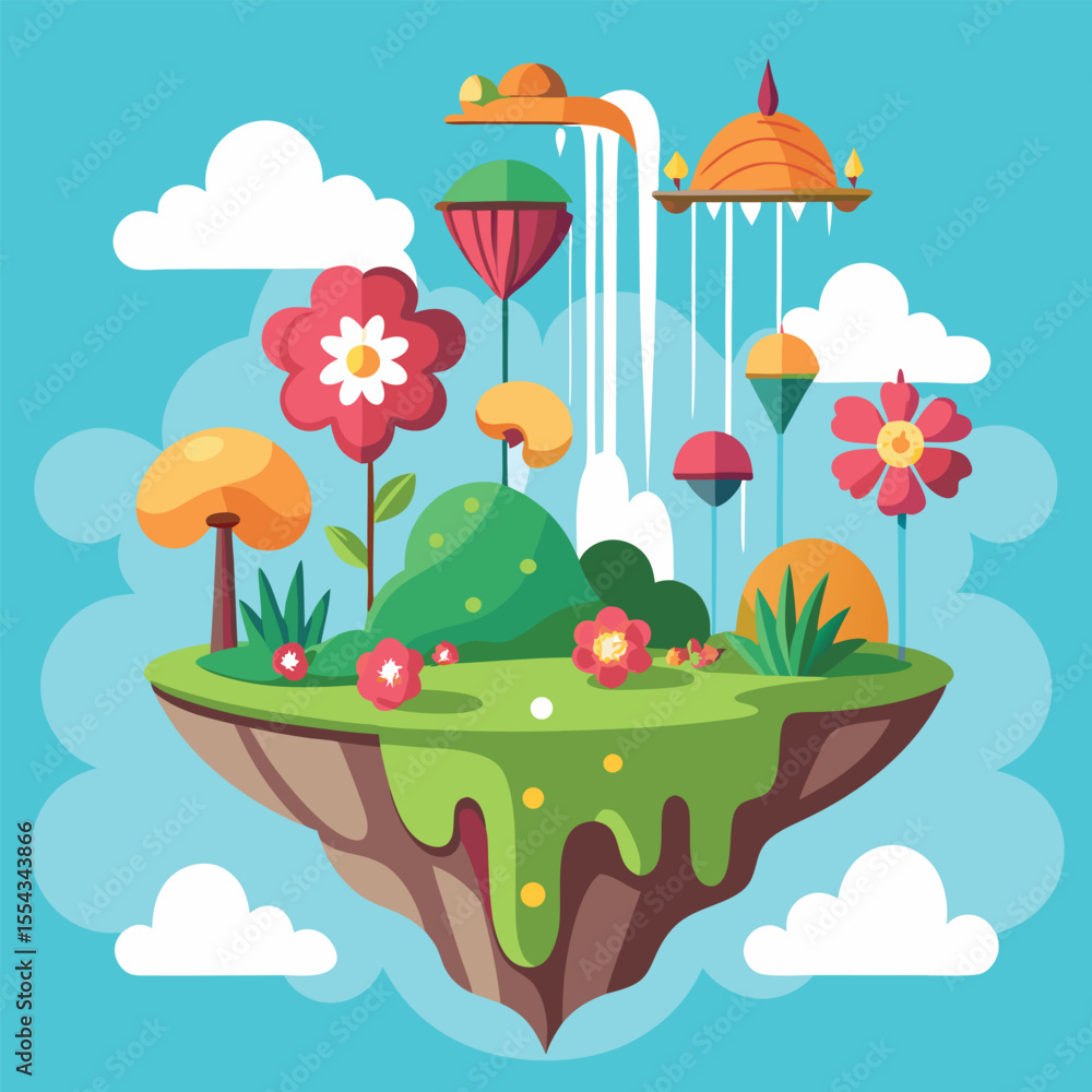 Fototapeta premium Enchanted Floating Island A Fantasy Garden in the Sky