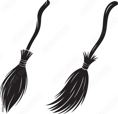 Set of various witch brooms silhouette vector illustration. Halloween broomsticks set. broom Vector
