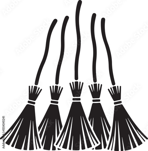 Set of various witch brooms silhouette vector illustration. Halloween broomsticks set. broom Vector