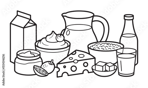 Dairy Products Illustration Milk Cheese Butter Cream Lemon Vector