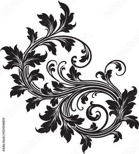 Exquisite vector illustration of a swirling floral design with elegant scrolls and flourishes, perfect for classic backgrounds.
