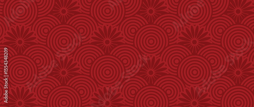 Happy Chinese new year pattern vector. Wallpaper with chinese flower and wave pattern on red background. Modern luxury oriental illustration for cover, banner, website, decor, packaging.