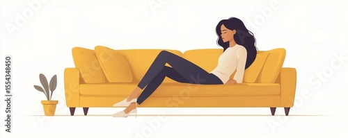 Depressed woman sits on the sofa at home, struggling with feelings of sadness and emotional distress., Generative AI