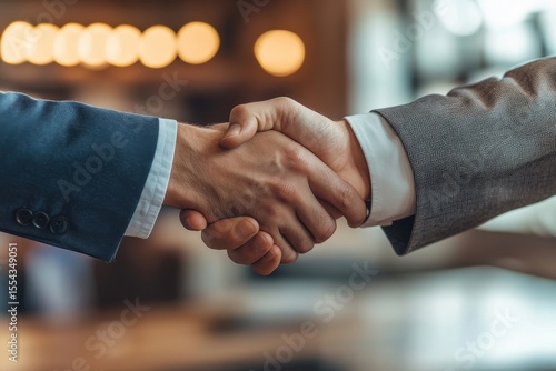 Successful deal: Male architect shakes hands with a client at a construction site after confirming the blueprint for a building renovation project., Generative AI