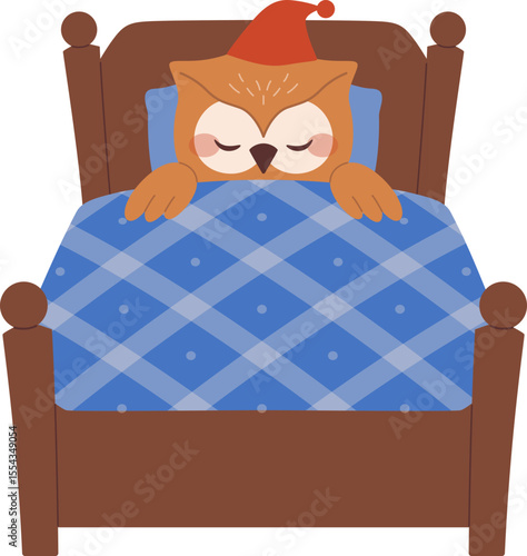 Cute Owl Sleeping in Bed

