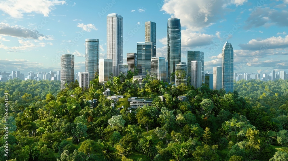 Obraz premium Futuristic urban landscape featuring tall buildings and modern architecture in a vibrant city setting
