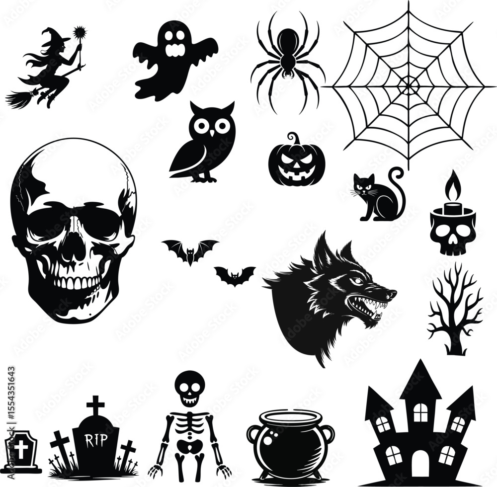 Fototapeta premium Classic Halloween Silhouette Icon Set