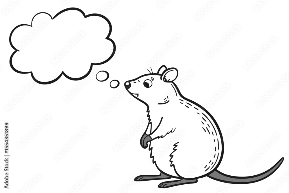 Cartoon mouse standing and thinking with a thought bubble isolated on white background Cartoon mouse standing and thinking with a thought bubble isolated on white background